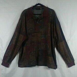 Fulton Street Men's Purple Long Sleeve Collared Artsy Pullover Shirt Big Size 1X